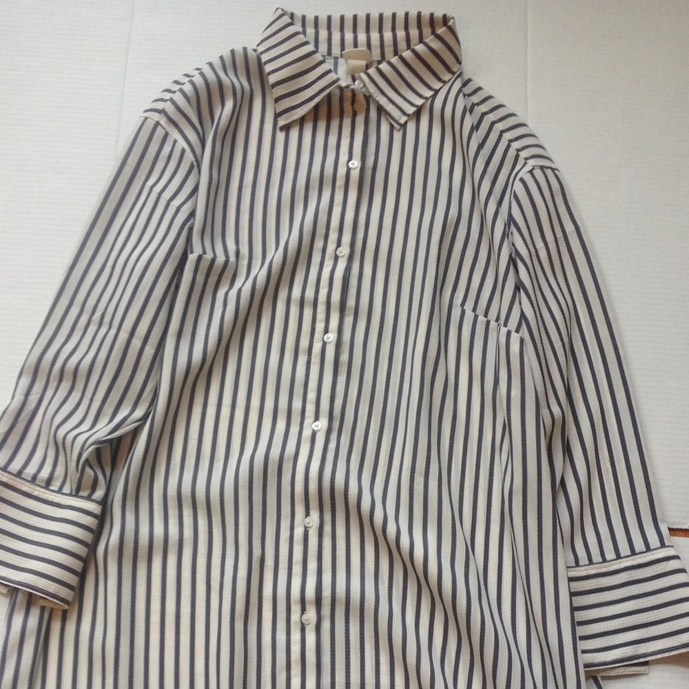 H&M White Blue Stripe Dress Chambray Long Plus